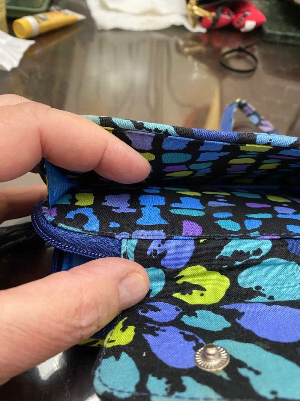 Vera Bradley Cotton RFID Double Zip ID Wristlet - Blue Floral